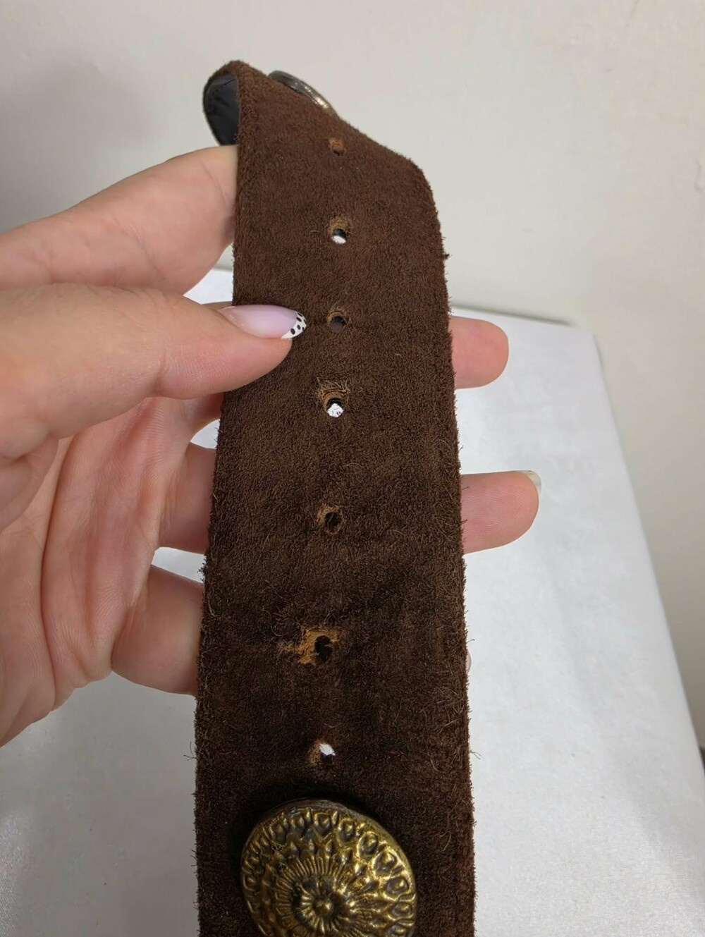 Vintage Brown Suede Belt with Ornate Brass Buckle - Picture 4 of 10